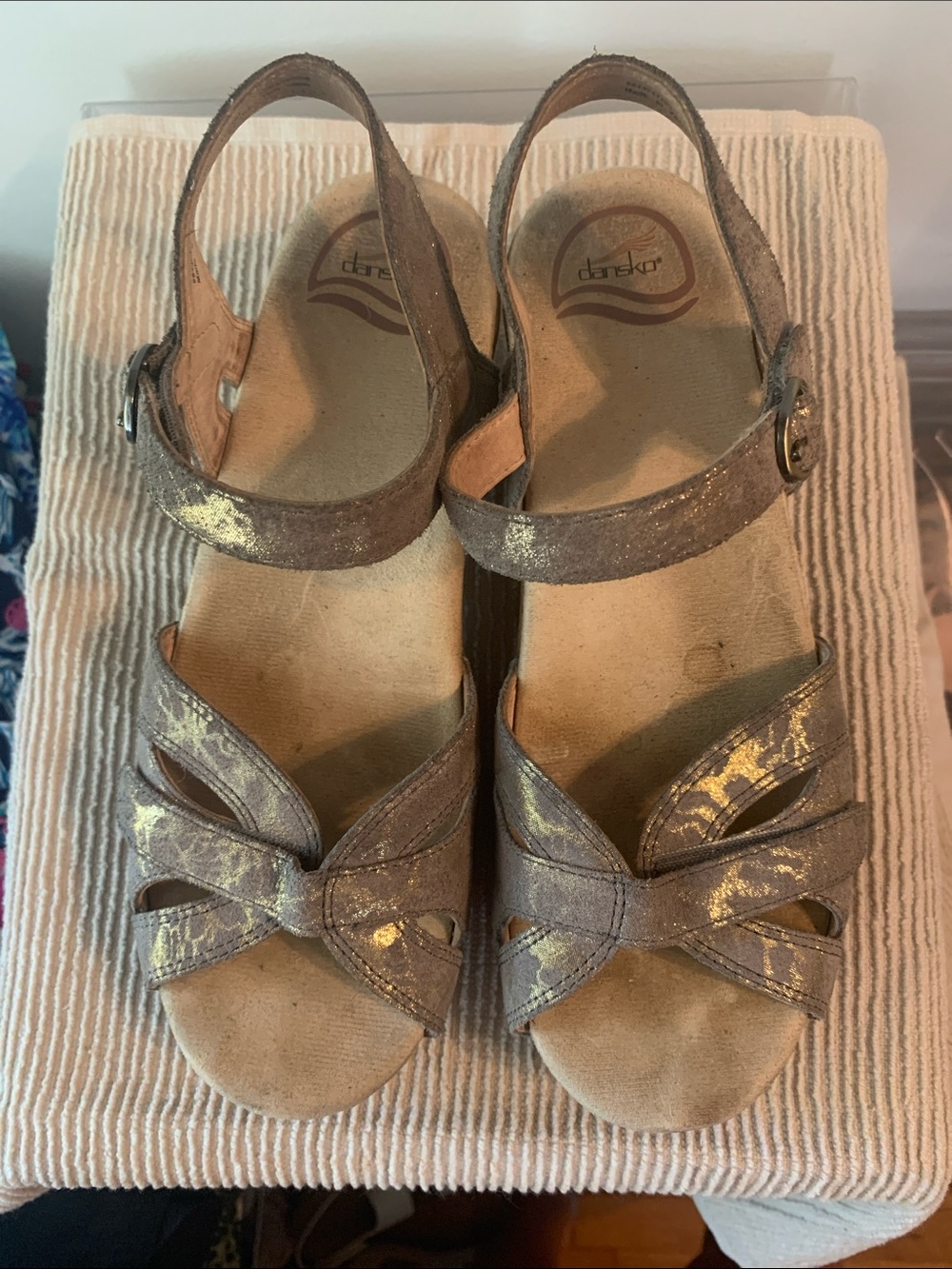 Dansko Metallic Taupe Gold-Accent Strappy  Season Sandals - Picture 4 of 6